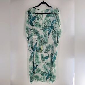 Kona Sol Beach cover up floral size XL green and white